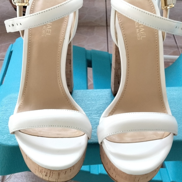 MICHAEL Michael Kors DALLAS White Cork Platform Sandals with Ankle Strap - Picture 1 of 5